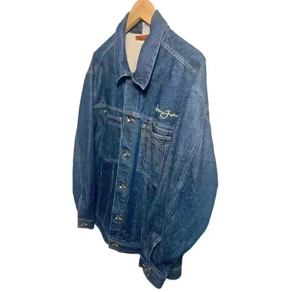 VINTAGE Sean John Jacket Mens XL Blue Denim Trucker 90s Hip Hop Y2K Baggy Logo - Picture 2 of 9